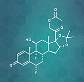 Fluocinonide corticosteroid drug molecule, illustration