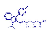 Fluvastatin hypercholesterolemia drug molecule, illustration