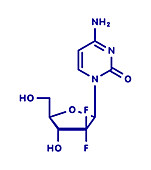 Gemcitabine cancer drug molecule, illustration