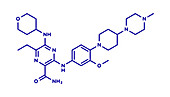 Gilteritinib cancer drug molecule, illustration