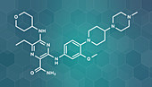 Gilteritinib cancer drug molecule, illustration