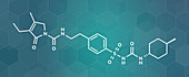 Glimepiride diabetes drug molecule, illustration