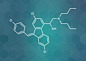 Lumefantrine antimalarial drug molecule, illustration