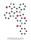 Midostaurin cancer drug molecule, illustration