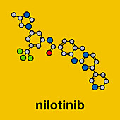 Nilotinib cancer drug molecule, illustration