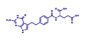 Pemetrexed lung cancer drug molecule, illustration