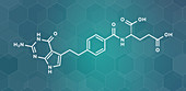 Pemetrexed lung cancer drug molecule, illustration