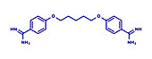 Pentamidine antimicrobial drug molecule, illustration