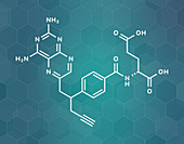 Pralatrexate cancer drug molecule, illustration
