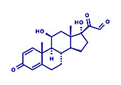 Prednisolone corticosteroid drug molecule, illustration