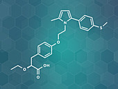 Saroglitazar diabetes drug molecule, illustration