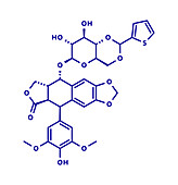 Teniposide cancer drug molecule, illustration