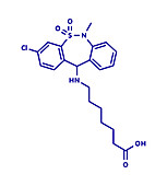 Tianeptine antidepressant drug molecule, illustration