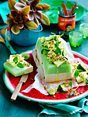 Lime sorbet splice with mojito fruit salad