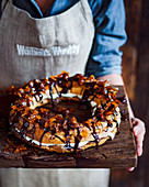 Paris-Brest with Chestnut puree and chocolate sauce