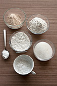 Basic ingredients for gluten, lactose and egg-free doughs and pastries