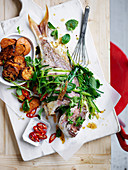 Whole Snapper with Pea and Herb dressing