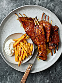Wild boar spare ribs with sweet potato chips