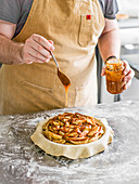 Caramel drizzled on pie