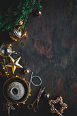 Christmas decoration (Christmas baubles, scissors, string)