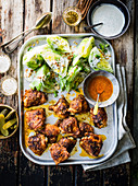 BBQ buffalo chicken thighs with wedged ranch salad