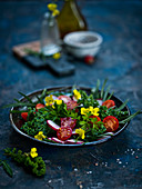 Frischer Salat mit Kirschtomaten, Grünkohl und Radieschen