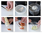 Garnelen-Tintenfisch-Löffel mit zwei Saucen japanische Art zubereiten