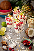 Coconut Eton mess with meringues, raspberries and pomegranate