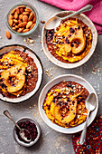 Pumpkin, oats and chocolate mousse with pears