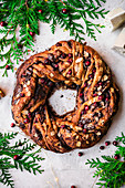 Chocolate Cranberry Almond Wreath Bread