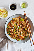 Kimchi stir fry rice with chicken