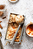 Ice cream with apricot jam and crackers