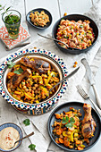 Oriental chicken stew with chickpeas, coriander and couscous