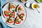 Cheese and watermelon canapes