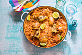 Mexican arroz con pollo and yellow peppers