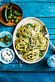 Poblano jalapeno and cilantro creamy spaghetti