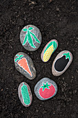 Pebbles painted with vegetables