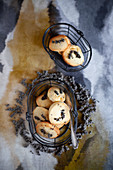 Sablés with lavender flowers in small baskets