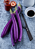 Japanese eggplants, soy sauce and chili paste