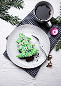 Vegan fir tree shaped brownies with butter cream
