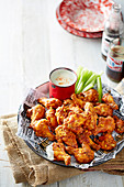 Buffalo wings with blue cheese dip