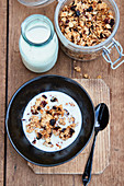 Granola with dried cranberries and milk