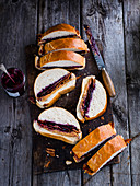 The fool’s gold - sandwich with streaky bacon, peanut butter and blueberry jelly