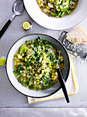 Spring veg and lemon broth