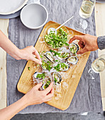 Oysters with cucumber and shallot salad