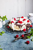 On 'Raspberry Cloud 7' - a meringue with chocolate and raspberry cream