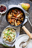 Game ragout with mushrooms and savoy cabbage (keto cuisine)