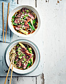 Star anise and soy broth with seared steak