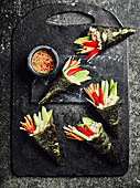 Temaki (sushi rice hand rolls)