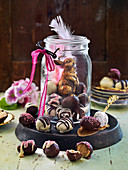 Easter peanut and chocolate truffles with candy sprinkles